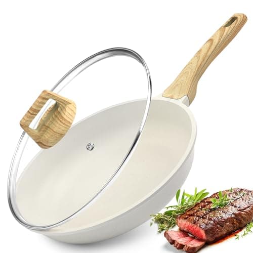 Image of GiPP Nonstick Skillet Frying Pan with Lid,White Granite Non Stick Pans,Omelette Pan with Heat-Resistant Handle,Compatible with All Stovetops,PFOA Free (White, 28cm+Lid)