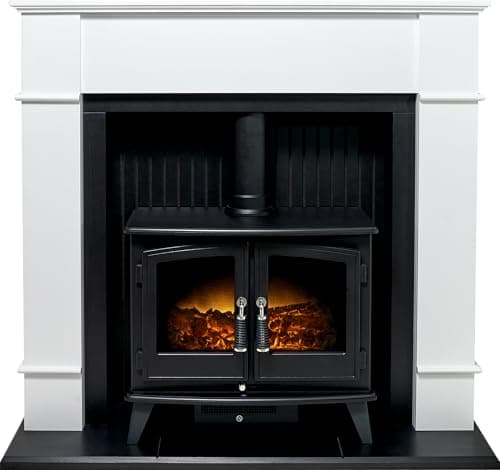 Image of Adam Oxford Stove Fireplace in Pure White with Woodhouse Electric Stove, 48 Inch