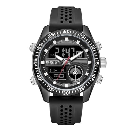 Image of Kenneth Cole REACTION Men’s Ana-Digi Watch – Analog Digital Display, Multi-Function Features, Sport Bezel, Modern Design, Everyday Casual Accessory, Active Lifestyle Fashion Timepiece, Gray - Black