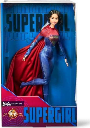 Image of Barbie Supergirl Doll, Collectible DC Universe Figure, Inspired by The Flash Movie, Red and Blue Suit, Cape, Doll Stand Included, HKG13