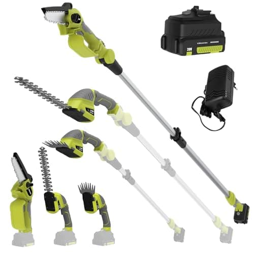 Image of DEWINNER Cordless 3-in-1 Pole & Handheld Hedge Trimmer and Chainsaw, Telescopic Shaft, 254cm Long Reach Extendable Cutter for Hedges,Battery and Charger, Adjustable Head