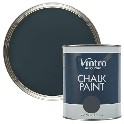 Image of Vintro Paint - Chalk Paint for Furniture, Walls and Woodwork. Interior Use. Quick Dry. 1 Litre (Dark Grey - Lowry Grey)