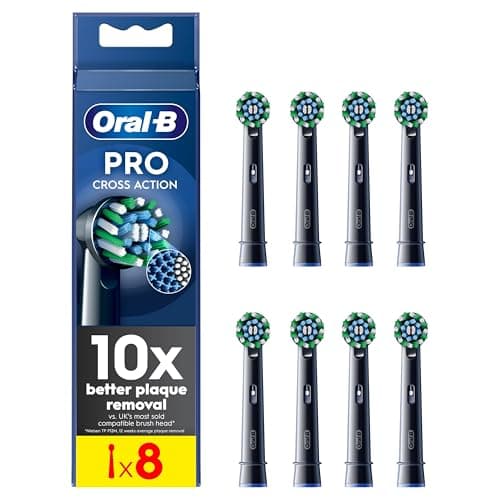 Image of Oral-B Pro Cross Action Electric Toothbrush Head, Oral B Electric Toothbrush Heads, X-Shape and Angled Bristles for Deeper Plaque Removal, Pack of 8 Replacement Toothbrush Heads, Black
