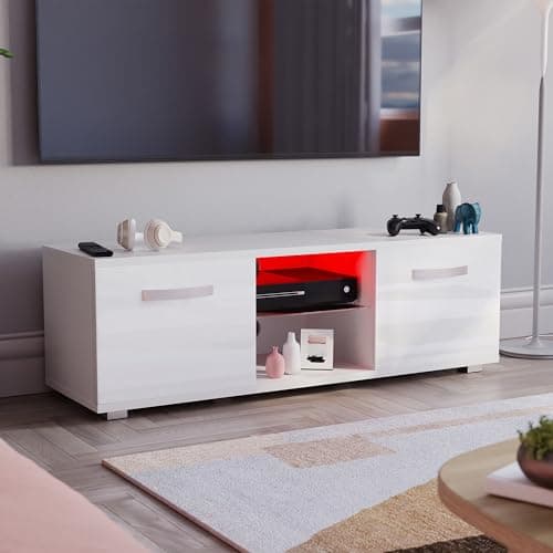 Image of Vida Designs Cosmo LED TV Unit 2 Door Modern Gloss Matte MDF Living Room Cabinet Media Stand Furniture RGB Light White 120cm