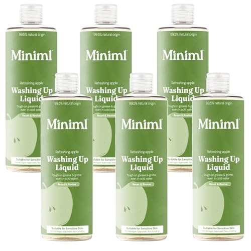 Image of Bundle - Miniml Washing Up Liquid Apple - 400ml - Plant Based Vegan Dish Soap, Biodegradable, Non-Toxic, Tough on Grease, Gentle on Hands - Pack of 6