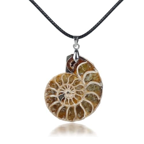 Image of MAIGO Ammonite Spiral Stone Pendant with Adjustable Cord, Natural Conch Necklace, Snail Slice Pendant, Women's Fossil Jewellery Gift