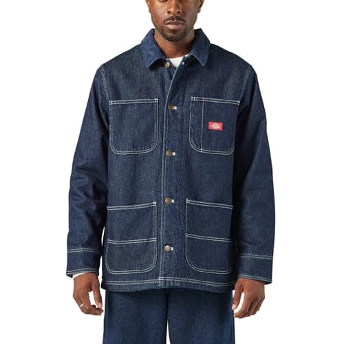 Image of Dickie's Men's Blanket Lined Denim Chore Coat, Rinsed Indigo Blue, M