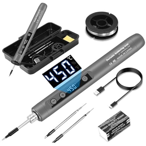 Image of diymore USB-C Cordless Soldering Iron Kit with LCD Display Adjustable Temperature 180℃-450℃ Rechargeable Portable Soldering Pen for Electronics Repair, DIY Projects,Jewelry Making - Grey