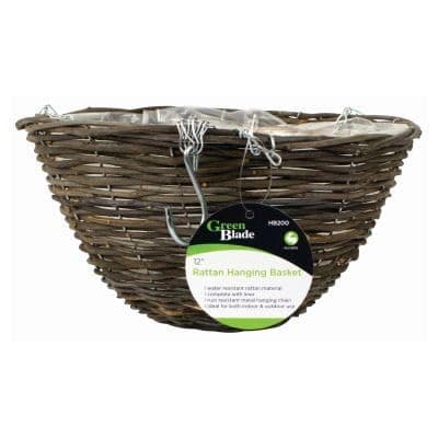 Image of Green Blade 30cm Rattan Hanging Basket - Large Wicker Outdoor Garden Plant Flower Pot Wall Fence Planter Holder Decoration