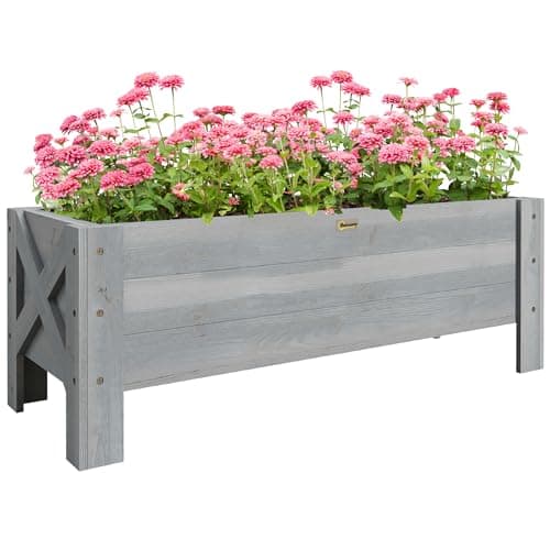 Image of Outsunny 58L Garden Raised Bed Planter Grow Containers for Outdoor Patio Plant Flower Vegetable Pot Fir Wood, 100 x 36.5 x 36 cm, Grey