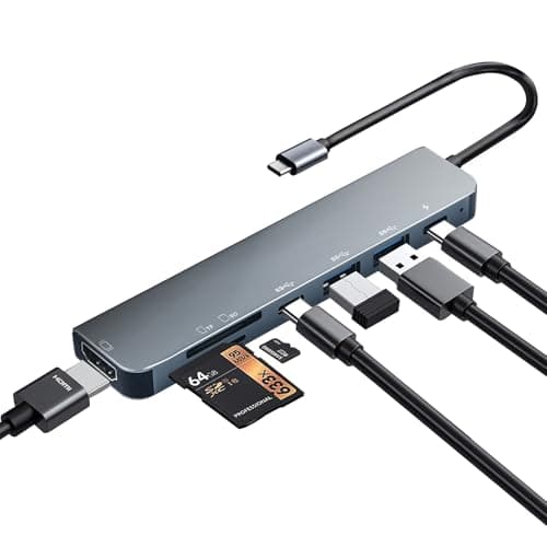 Image of 7 in1 USB C HUB, Type C to HDMI Adapter with 4K HDMI, 100W PD, USB 3.0/2.0, Type C Port, SD & TF Cards, USB C HUB Multiport Adapter for MacBook Air/Pro, iPad Pro, Dell XPS, HP, Samsung, Surface, etc