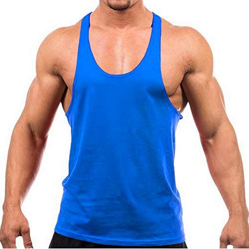 Image of Men's Stringer Gym Tank Top Shirt Print Cotton Bodybuilding Sport Vest (S, Blue)