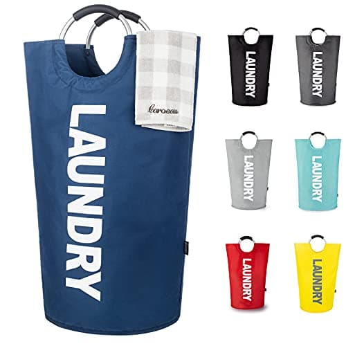 Image of Caroeas 100L Laundry Basket,Large Laundry Hamper, Laundry Bag with Padded Handles, Clothes Hamper Stands Up Well, Collapsible Free Standing Easy Storage Washing Bin (Navy Blue,100L)