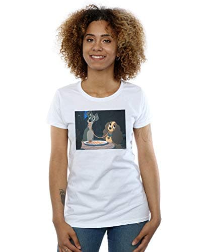 Image of Disney Women's Lady and The Tramp Spaghetti Slurp T-Shirt White Large