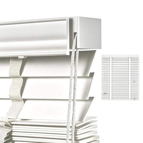 Image of Blackout Wood Venetian Blinds 55cm 60cm 80cm 90cm 100cm 110cm 120cm 130cm 160cm Wide Horizontal Blinds Shutters for Windows 50mm Slats Venetian Blind Easy Fit Curtains(White)
