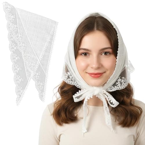 Image of Lace Hair Bandana, Head Scarf for Women, White Bandanas, Cute Hair Scarf Head Bandana Headband Summer Accessories Boho Floral Kerchief for Girls Gift