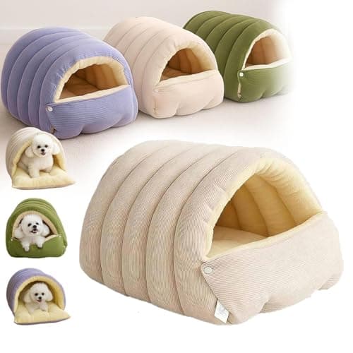 Image of Cozy Monster Cat Bed Pet Cave for Indoor Cats Fleece Soft Cave Non Slip Cat Bed Removable Washable Cute House for Small Dogs Pets (Beige,M)