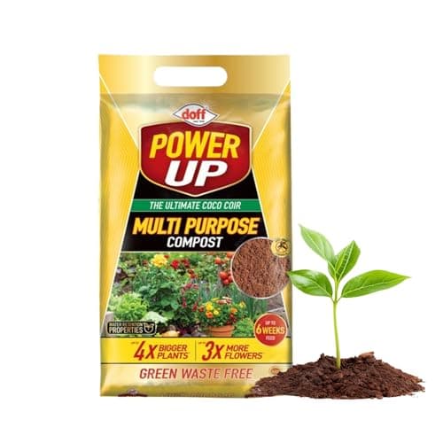 Image of Doff Power Up Multi Purpose Compost | 100% Coco Coir Based Growing Medium Enriched With Nutrients | Feeds Up to 6 Weeks | Water Retaining Formula | 4X Bigger Plants & 3X More Flowers| Green Waste Free