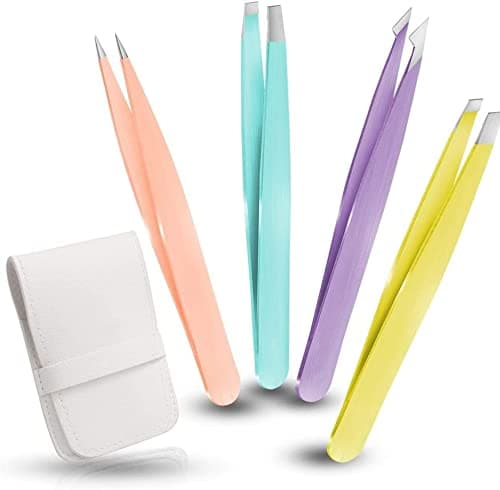Image of 4 Pcs Eyebrow Tweezers Set for Facial Hair, Splinter and Ingrown Hair Removal