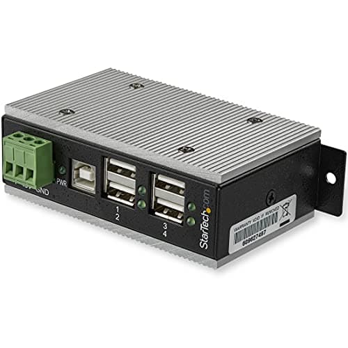 Image of StarTech.com 4 Port USB 2.0 Hub - Metal Industrial USB-A Hub (4x USB-A) with ESD & Surge Protection - Extended Operating Temp -40 to 185°F - Din Rail/Wall/Desk Mountable - USB Expander Hub (HB20A4AME)