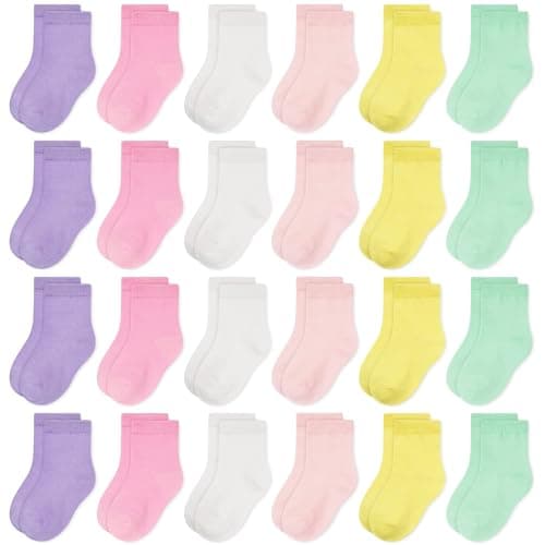 Image of TRAMLE Baby Girls Kids Socks, 24 Pairs Toddler Colorful School Breathable Children Crew Socks 2-4 Years Old
