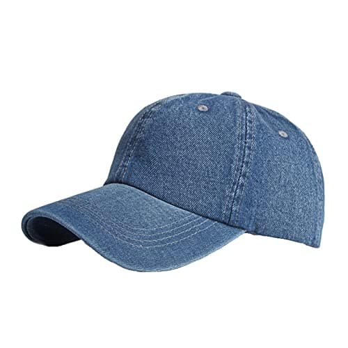 Image of HugeDE Unisex Denim Baseball Hats Adjustable Casual Baseball Caps Trucker Dad Hat Outdoor Sports Cap Summer Sun Hats for Men Women Dark Blue