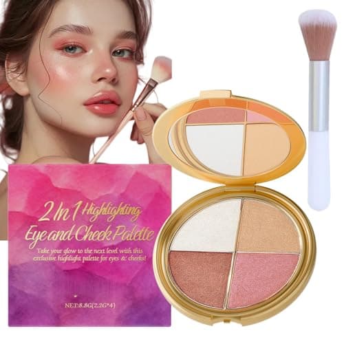 Image of Glow Highlighting Eye & Cheek Palette,All in One Makeup Palette,4-in-1 Highlight & Contour,Blush,Eyeshadow & Highlighter Palette with 1 Brush,Glow Wardrobe Multifunctional Make Up Palette,Long Lasting