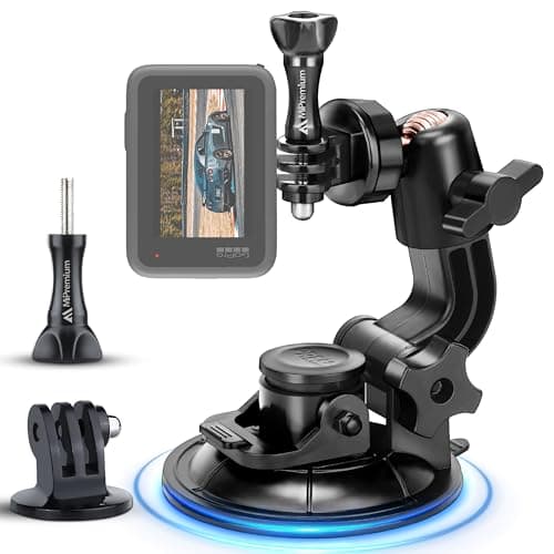 Image of MiPremium Car Suction Cup Mount for GoPro Hero 13 12 11 10 9 8 7 6 5 4 3 3+ 2 Session Black Silver XIAOYI 4K SJCAM Yi Sports Action Camera Dash Cam holder perfect for Boats Vehicle Windshield & Window