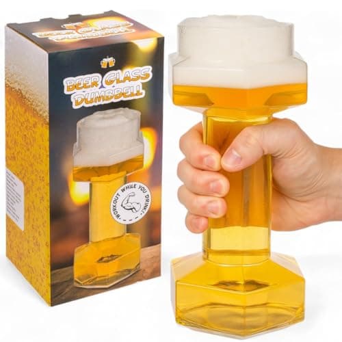 Image of LND Gifts Dumbbell Beer Glass 700ml Novelty Pint Glass, Gym Shaped Beer Mug, Funny Gift for Men, Dad, Boyfriend, Home Bar