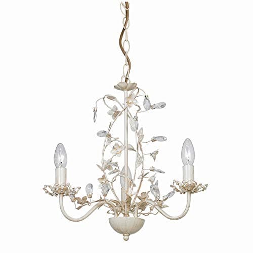 Image of National Lighting Azalea Decorative 3 Way Branch Arm Cream Gold Finish Pendant Ceiling Light with Flower Shaped Cut Out and Bead Detailing 370mm
