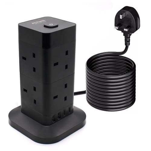Image of Tower Extension Lead, [13A 3250W] Surge Protector Extension Lead,8 AC Outlets & 4 USB Ports Multi Plug Socket Power Strip with 2M Extension Cable for Home, Office