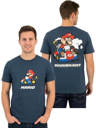 Image of Super Mario T Shirt, Short Sleeve Mario Kart Mens Tshirt, Gaming Mens T Shirt, Cotton Adult Clothing, Navy XXL