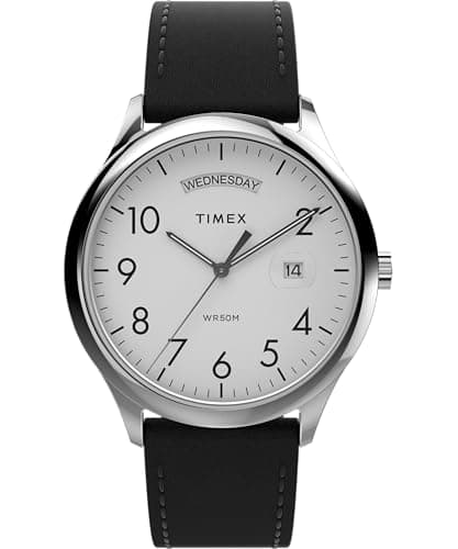 Image of Timex Men's Easy Reader 40 mm Watch - Black Leather Strap White Dial Silver-Tone Case TW2W68300