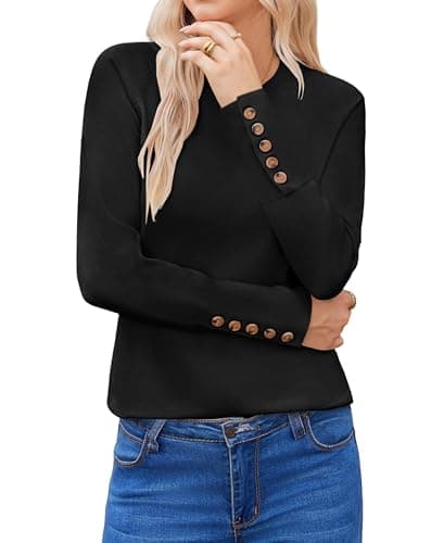 Image of HOTOUCH Womens Jumper Long Sleeve Sweaters Knitted Jumpers for Women UK Solid Color Pullover Tops Casual Sweatshirt Black S