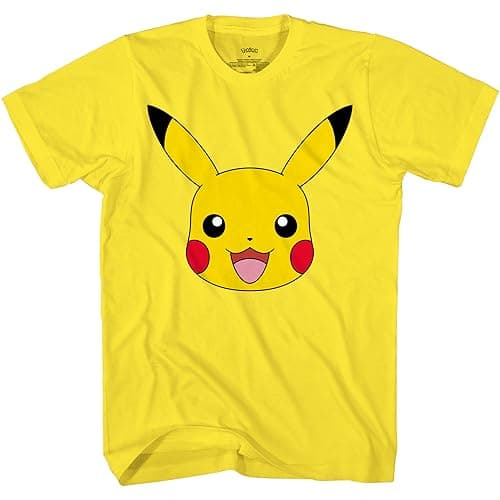 Image of Pokemon Big Face Charmander Pikachu Squirtle Bulbasaur Psyduck Snorlax Adult T-Shirt, Yellow, XL