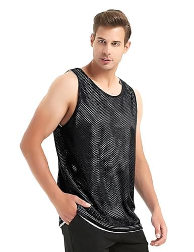 Image of TOPTIE Reversible Basketball Jerseys Men's Tank Top Mesh Tank Lacrosse Jersey for Adult Youth-Black/White-XXL