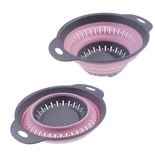 Image of Collapsible Colander, Pink Foldable Colander, ABS Silicone Colanders for Washing Draining Pasta Fruits Vegetables, Kitchen Dishwashing, Camping RVs,Space Saving
