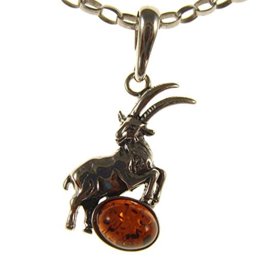 Image of Baltic amber and sterling silver 925 goat pendant necklace with 1mm Italian sterling silver 925 snake chain