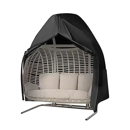 Image of MEKOTRIN Egg Chair Cover, Outdoor Double Egg Chair Cover Waterproof 420D Oxford Fabric Windproof for Hanging Swing Chair with Zipper&Drawstring 230x200cm Black for Garden Furniture