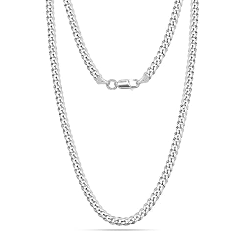 Image of LeCalla Solid 925 Sterling Silver Curb Chain Necklace for Women | Italian 5mm Diamond-Cut Cuban Link Chain Necklace 18 Inches