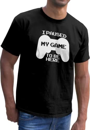 Image of SmartyPants I Paused My Game to Be Here Controller T-Shirt - Gaming Video Games PS4 Xbox PC (Black Prime, Medium)