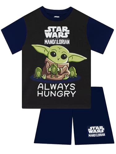 Image of Star Wars Pyjamas, Grogu Boys Pyjamas, Mandalorian Short Pjs For Boys, Baby Yoda Pyjama Set For Summer, Blue 6-7 Years