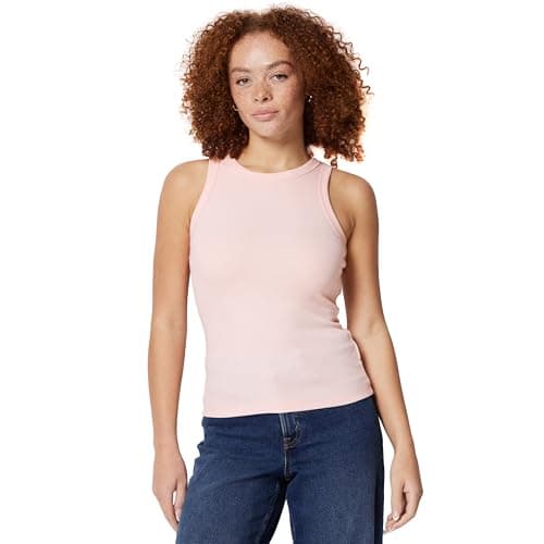 Image of Amazon Essentials Women's Slim-Fit High Neck Ribbed Vest, Light Pink, M