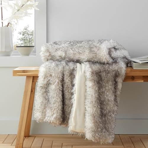 Image of Catherine Lansfield Arctic Fox Cosy Faux Fur, 130x170 cm, Blanket Throw, Grey