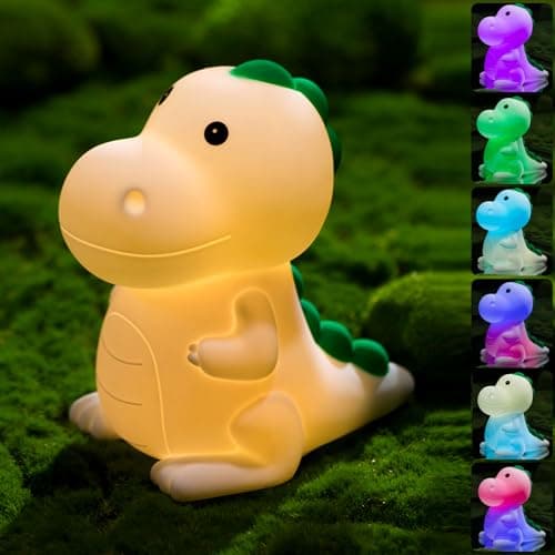Image of CECOMBINE Dinosaur Night Light Children, Silicone Night Light Children 7 Colours Dinosaur USB Charging, Dino Bedside Lamp Touch Lamp Gifts for Babies, Children, Teenagers