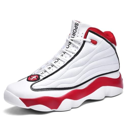 Image of Men's Basketball Shoes Breathable Non-Slip Athletic Sneakers for Training and Outdoor Sports (White Red,9)