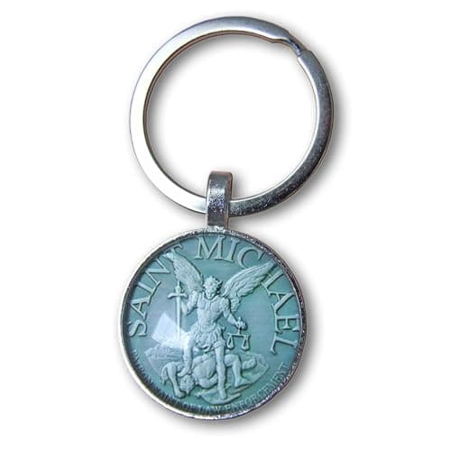Image of LivelyBuy Archangel St. Michael Keychain Protect Holy Shield Amulet Silver Pendant Gift