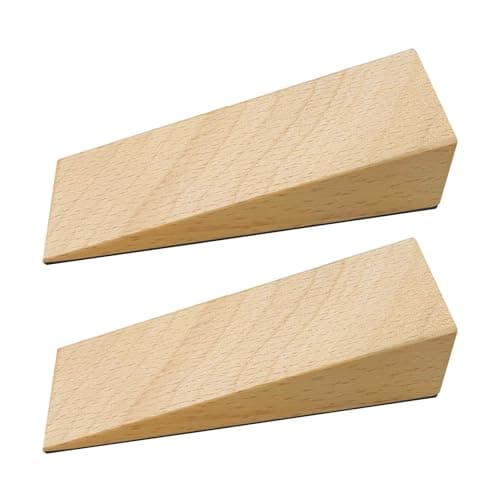 Image of 2 Pack Wooden Door Stop, Wooden Door Wedge, Doors Stoppers for Floor Anti-Skid, Natural Beech Woode-n Wedge Set, Heavy Duty Doorstop for All Types of Home Bedroom Kitchen Office Doors Furniture