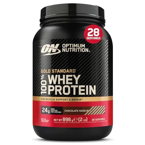Image of Optimum Nutrition Gold Standard 100% Whey Muscle Building and Recovery Protein Powder With Naturally Occurring Glutamine and BCAA Amino Acids, Chocolate Hazelnut Flavour, 28 Servings, 896 g