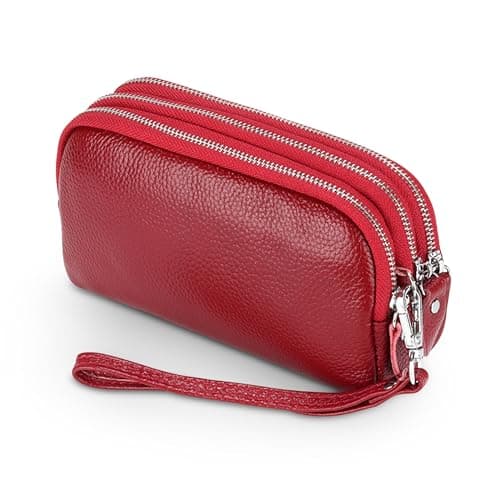 Image of FORRICA Women's Wallet Genuine Leather Multifunction Large Capacity Clutch Bag Phone Purse Zipper Coin Purse Ladies Long Wristlet Wallets Red